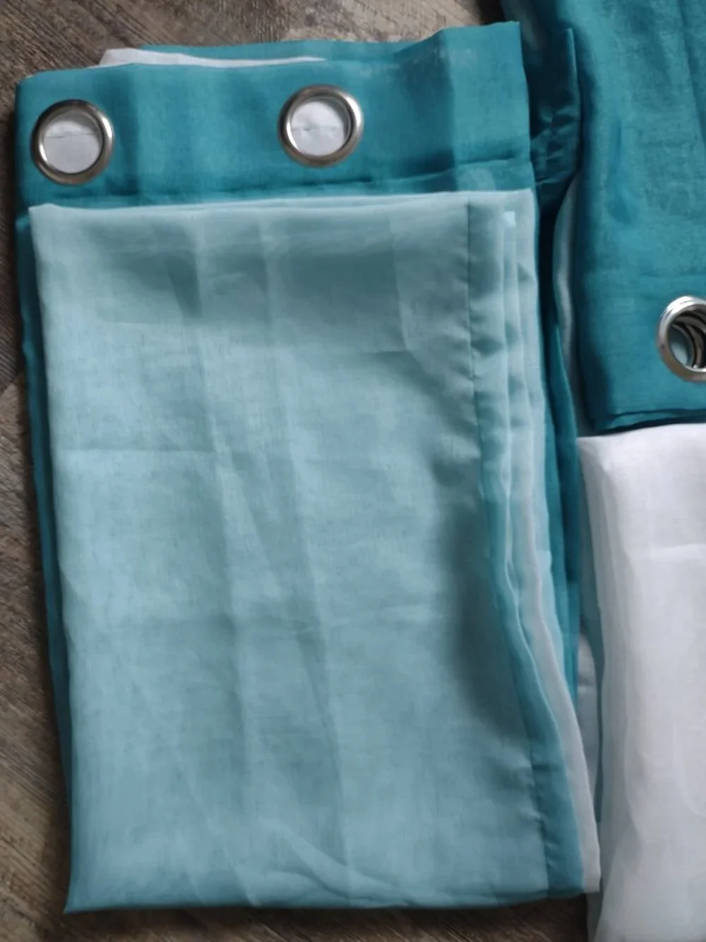 Window Curtains 4 Sheer Panels Aqua & White with Metal Grommets Each=54